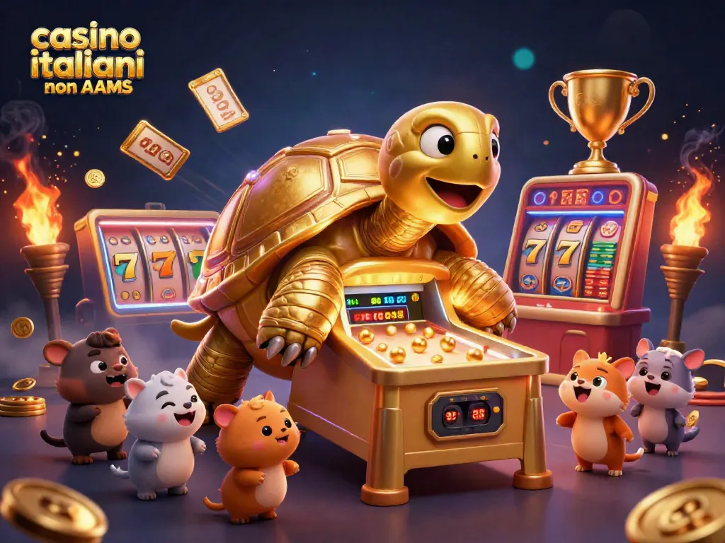Gioca ai casino italiani non AAMS con slot e jackpot iconici in un'illustrazione vivace.