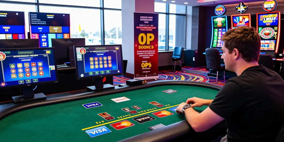 Exciting gameplay at credit card casinos with virtual dealer, showcasing engaging gambling atmosphere and promotional banners.