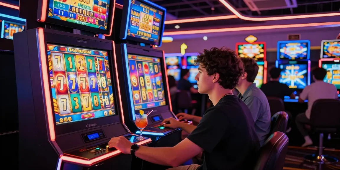 Pengalaman bermain slot777 yang meriah di kasino dengan mesin slot berwarna dan suasana penuh cahaya neon.