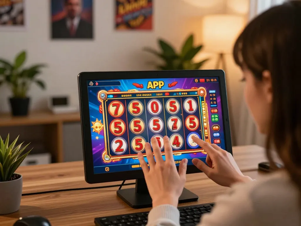 Engaging gameplay with apk slot app on a smartphone in cozy home setting