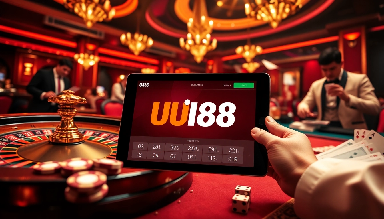 Engaging visual showcasing Nhà Cái UU88's casino experience with vibrant roulette and poker elements.