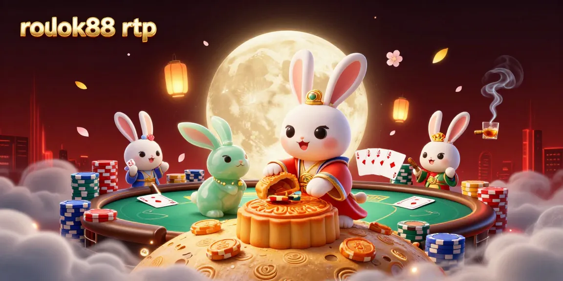 Experience the magic of rokok88 rtp with a moon rabbit cracking mooncakes revealing poker chips.