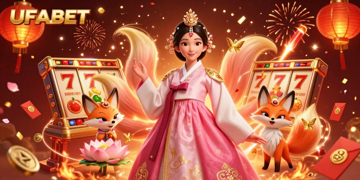 Engage with UFABET’s slots featuring Asian beauty and lucky fox in a vibrant casino scene.