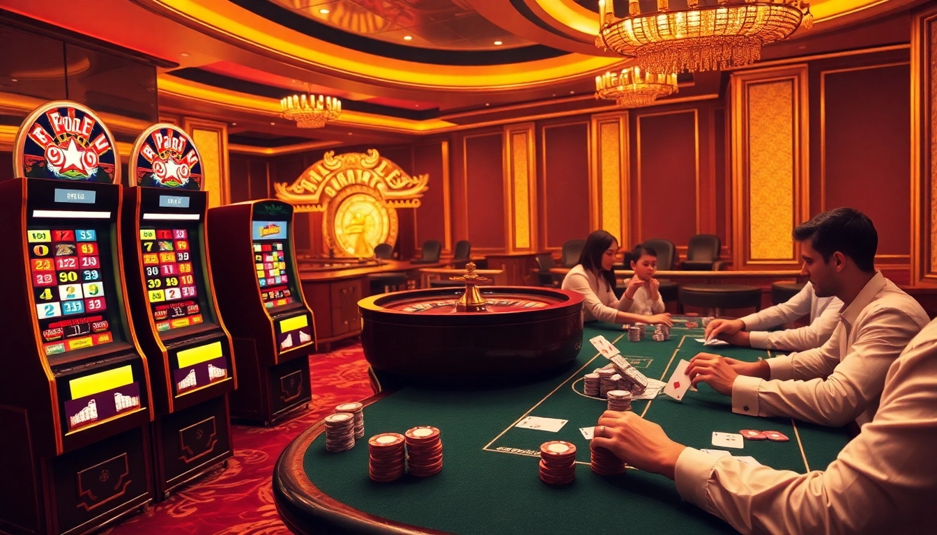 Rasakan aksi berisiko tinggi dengan permainan togel sumo di lingkungan kasino mewah yang menampilkan meja dan mesin yang penuh warna.