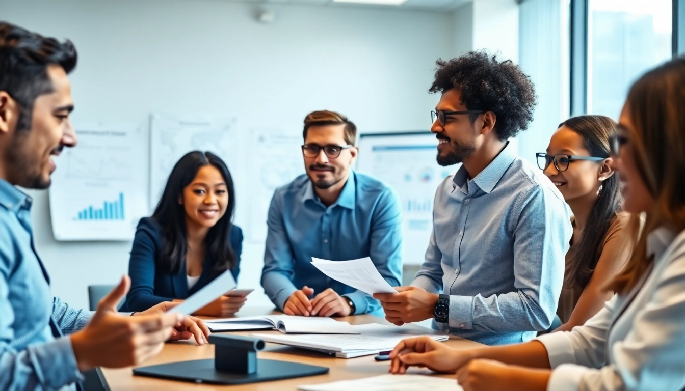 B2B competitive intelligence meeting with diverse professionals analyzing market data.