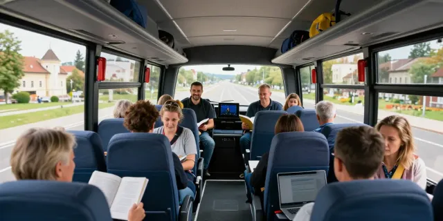 Autocar Chișinău Europa - pasageri confortabili călătorind spre destinații europene.