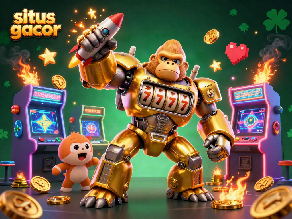 Blast off with situs gacor as the golden gorilla mech showcases epic slot machine power!