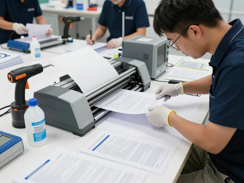 Đội ngũ chuyên gia khéo léo bóc plastic từ các tài liệu quan trọng sử dụng công nghệ tiên tiến trong một cơ sở hiện đại.