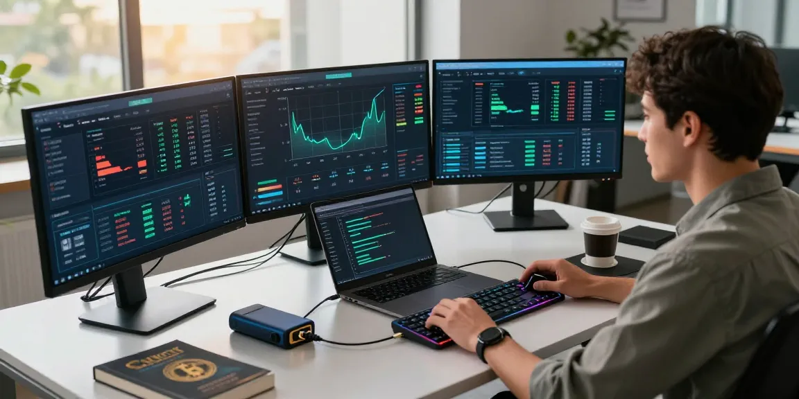 Engaging workspace showing a crypto mining platform dashboard with real-time metrics on a modern desk setup.