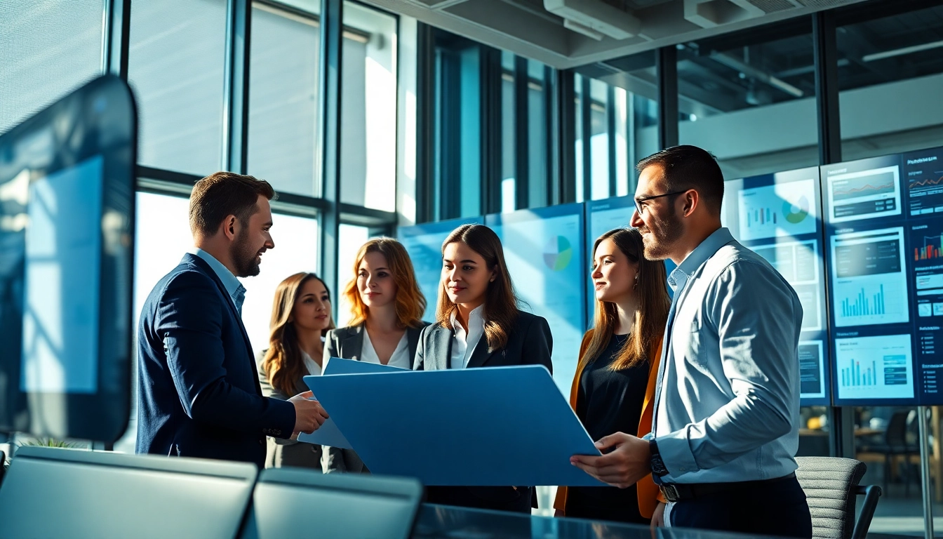 Visualize Competitive intelligence through business analysts collaborating in a modern office.