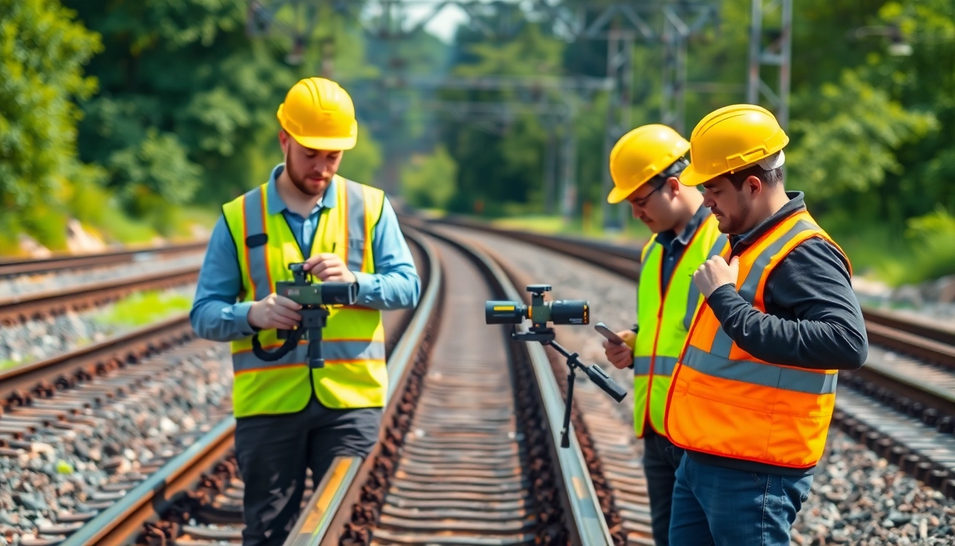 Inspectors conducting Track Inpection on railroad tracks with advanced equipment.
