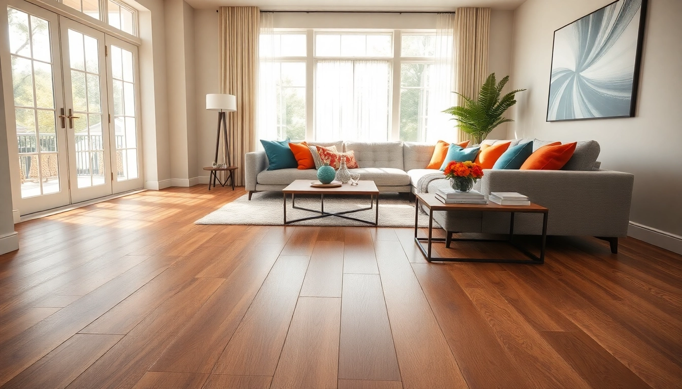 Showcasing luxury vinyl flooring with textured planks in a modern living room setting.