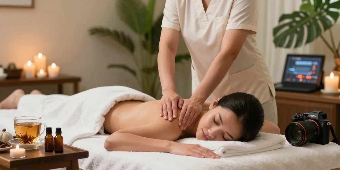 Expert 마사지 therapy session in a serene spa environment with calming elements.