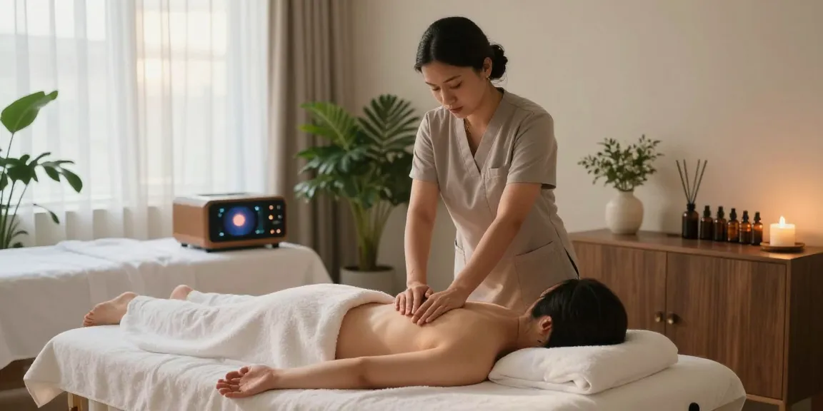 1인샵 massage therapy session in serene wellness studio with natural light and soothing decor