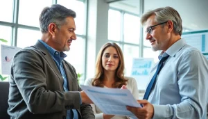 Engaging discussion about Life insurance options with a professional advisor and a couple.