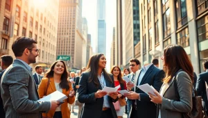 Networking among diverse professionals searching for new york jobs in vibrant NYC setting