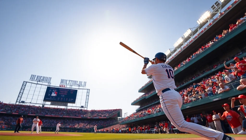 mlb중계를 생중계하고 있는 붐비는 야구장 내부의 활기찬 모습