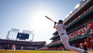 mlb중계를 생중계하고 있는 붐비는 야구장 내부의 활기찬 모습