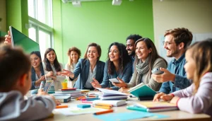 Engaging scene of educators collaborating in a modern classroom showcasing innovative Education tools.