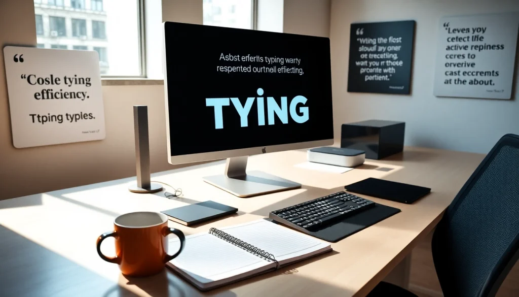 Engage in services at a typing center with a modern workstation and motivational ambiance.