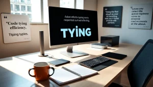 Engage in services at a typing center with a modern workstation and motivational ambiance.