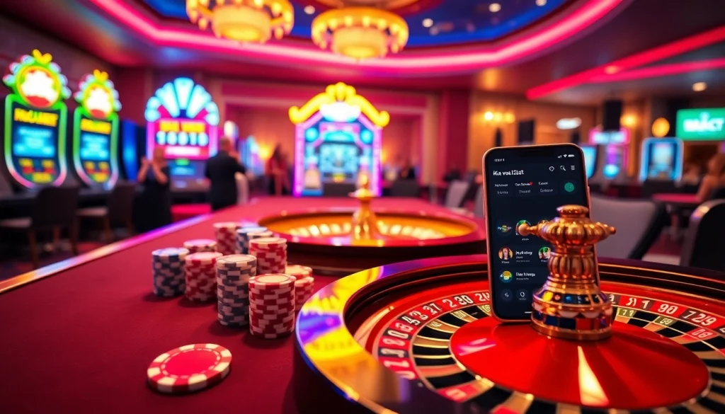 Experience the thrill of gambling with the ink vao 12bet mobile betting interface in a vibrant casino scene.
