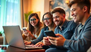 Engaging lifestyle scene depicting people enjoying Canada casinos online with excitement and comfort.