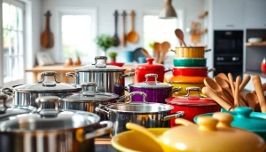 Shop quality cookware shop Auckland in a beautifully arranged modern kitchen display.