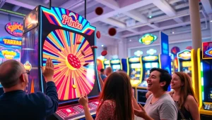 Uji coba plinko demo dengan para pemain antusias di mesin arcade yang hidup.