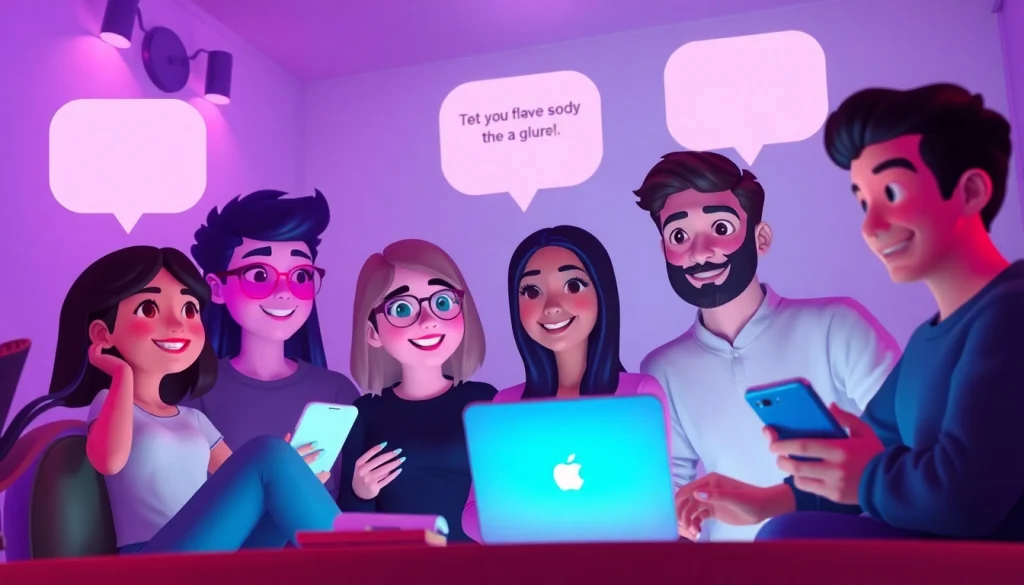 Interactive scene of diverse characters in engaging sex chat AI conversations.