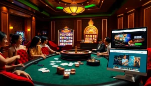 Exciting gaming scene at https://lc88tv.com/ showcasing players at a luxurious casino table.