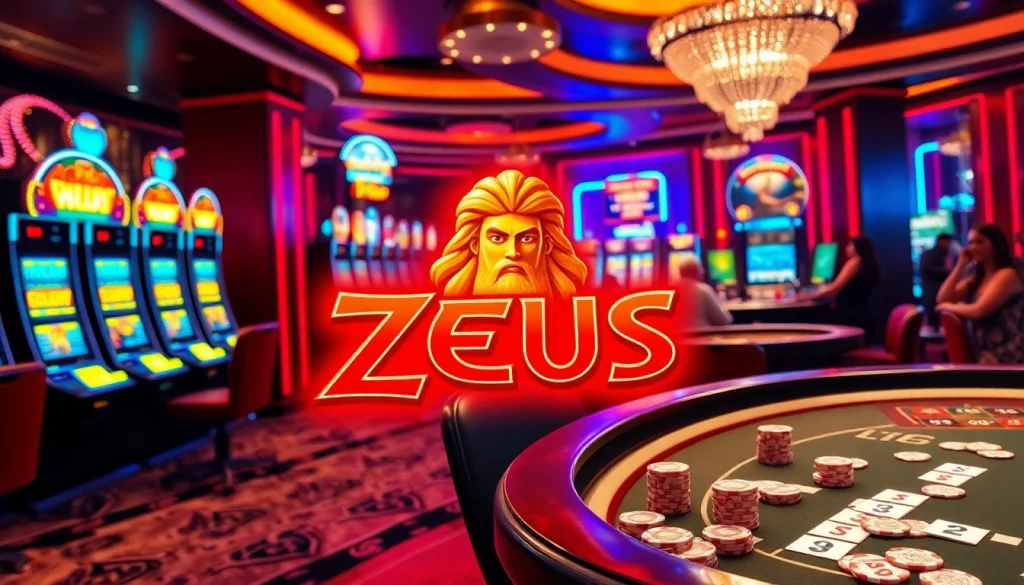 Experience the thrill of Zeus slot gameplay amidst a luxurious casino atmosphere.
