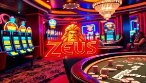 Experience the thrill of Zeus slot gameplay amidst a luxurious casino atmosphere.