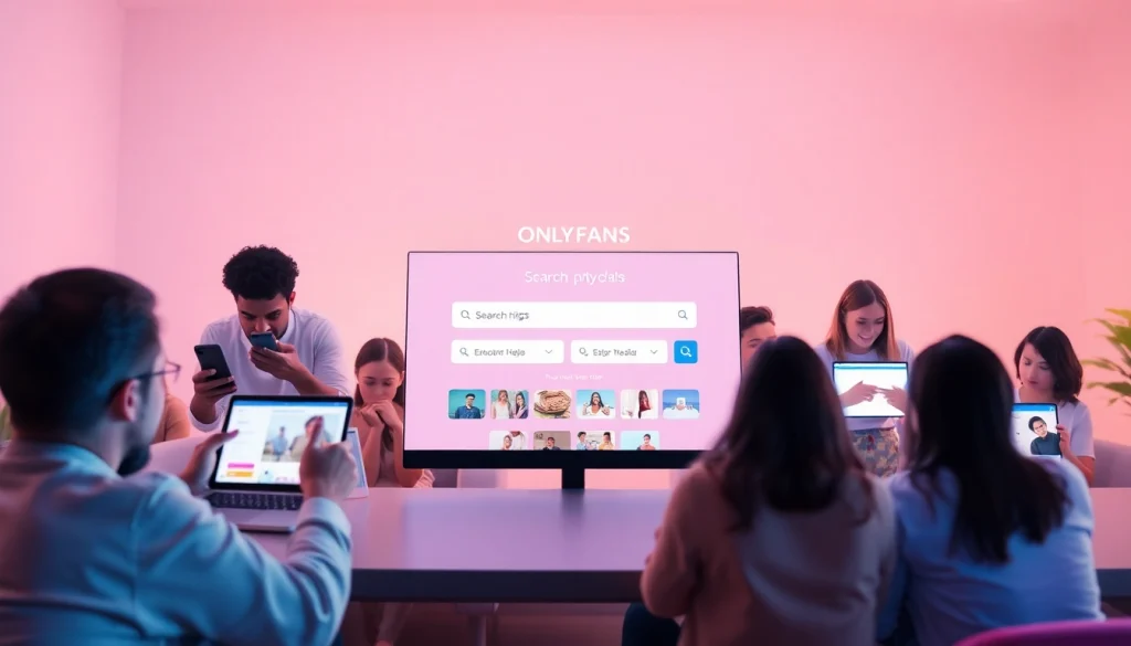 Best OnlyFans search tool showcasing diverse users engaging with a friendly interface.
