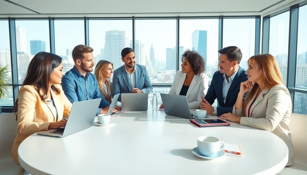 Connect businesses and salespeople in a dynamic office meeting with diverse participants.