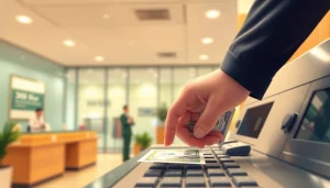 Menunjukkan proses deposit 1k secara cash di bank, menggambarkan kepercayaan dan kemudahan.