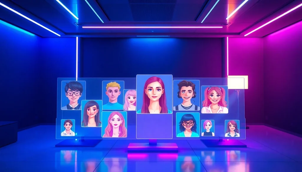 Interactive chat interface showcasing customizable nsfw character ai avatars in a futuristic digital environment