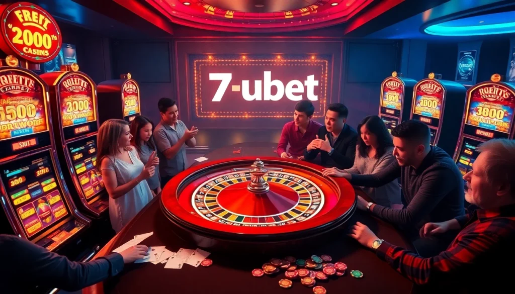 Engaging gamblers at a 7upbet online casino with poker and roulette excitement.