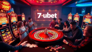 Engaging gamblers at a 7upbet online casino with poker and roulette excitement.