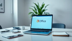 在明亮工作区的现代笔记本电脑上展示的 WPS Office，强调生产力。