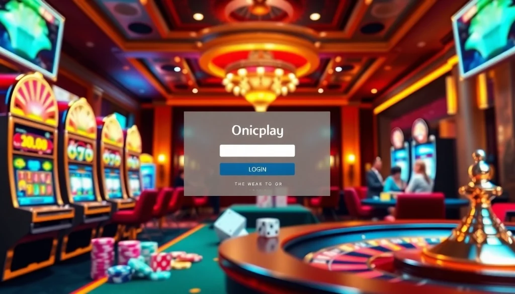 Seamlessly access your account with the onicplay login interface within a vibrant casino setting.