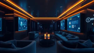 Engaging NSFW AI chat scene with modern ambiance and digital interaction elements.