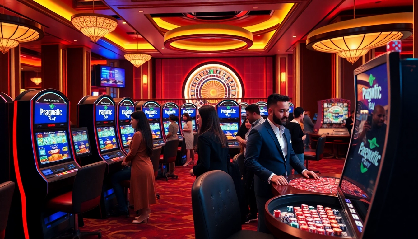 Players enjoying a thrilling slot pragmatic play experience in an upscale casino setting.