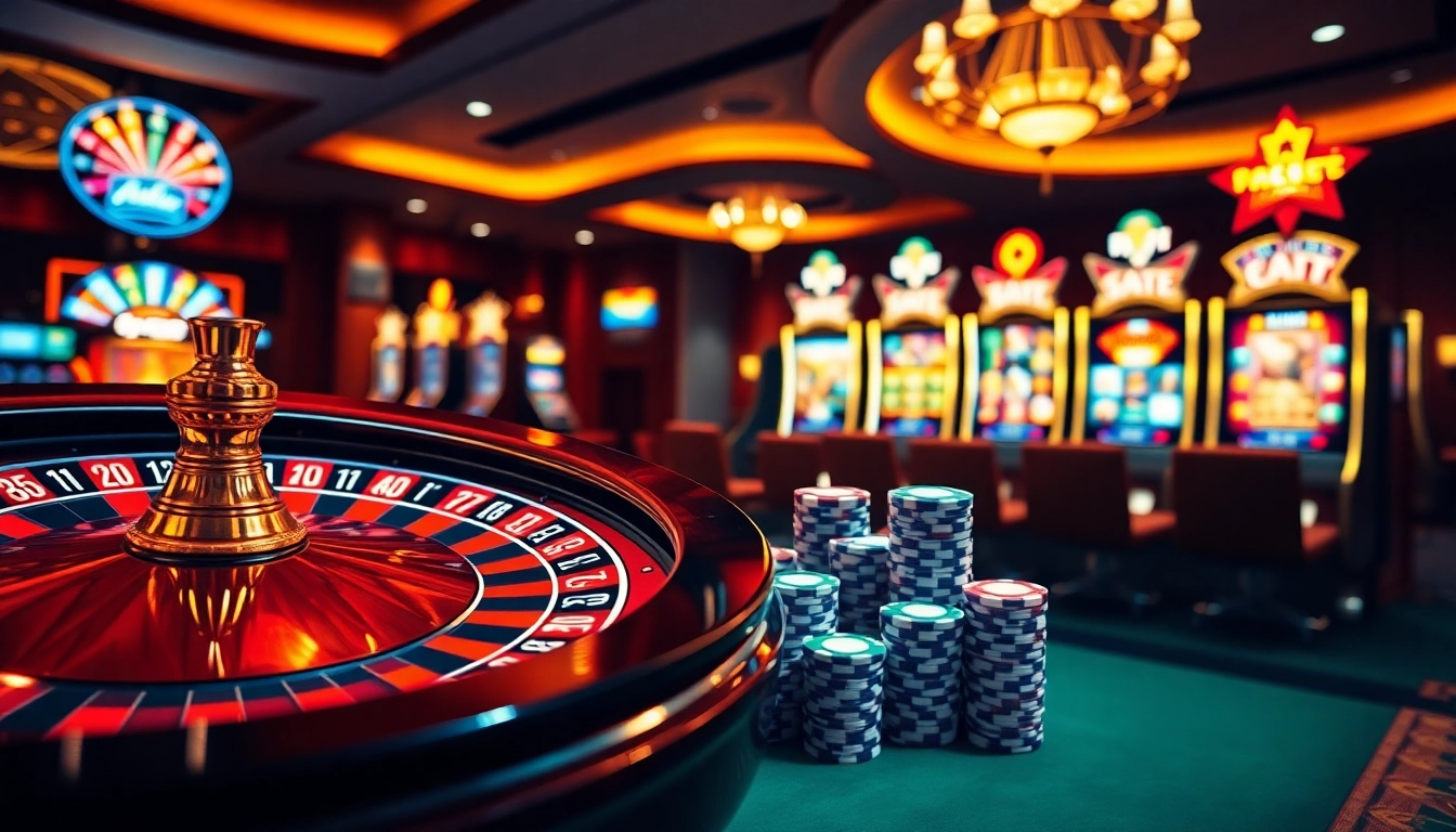 Découvrez l'excitation d'un casino en ligne france fiable, avec des éléments de jeu vibrants comme la roulette et les jetons de poker.