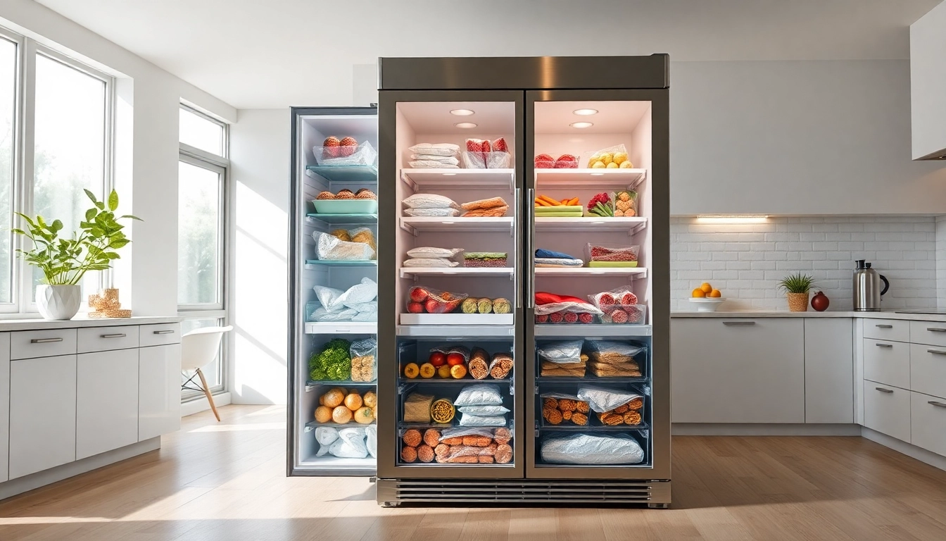 View a modern Freezer filled with organized foods, set in a bright kitchen for easy access.