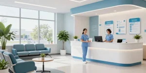 Getting married health insurance options in a modern health clinic ensuring patient care and coverage.