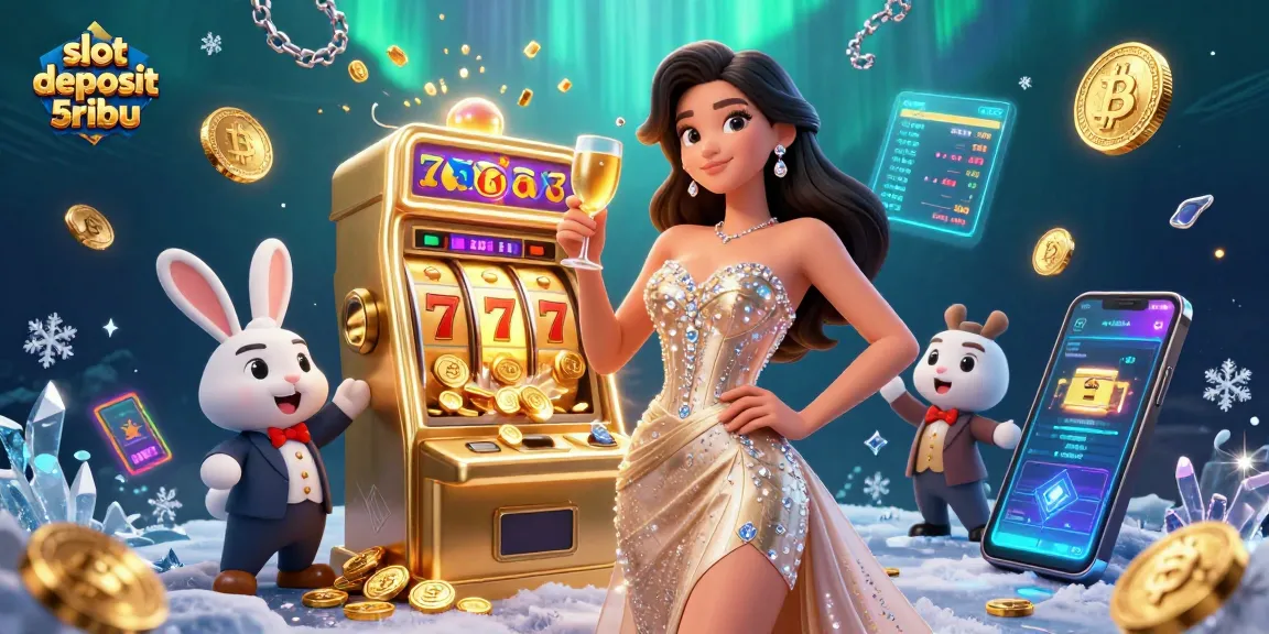Experience the excitement of slot deposit 5ribu with a stunning illustration featuring dynamic casino elements.