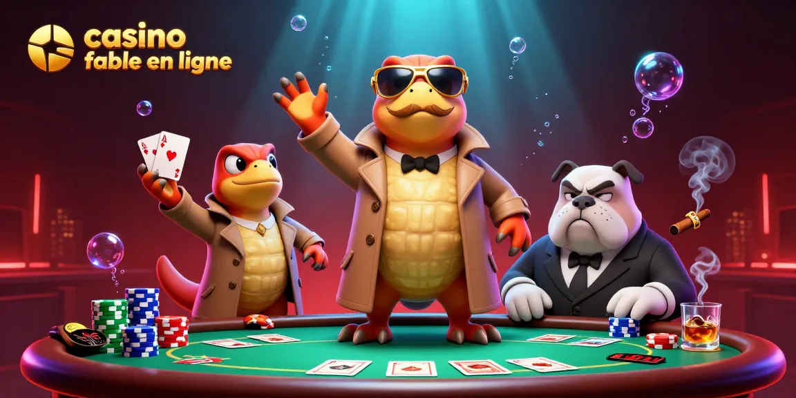 Trois raptors en trench coat tentent d'entrer dans un casino fiable en ligne, entourés de jetons de poker colorés.
