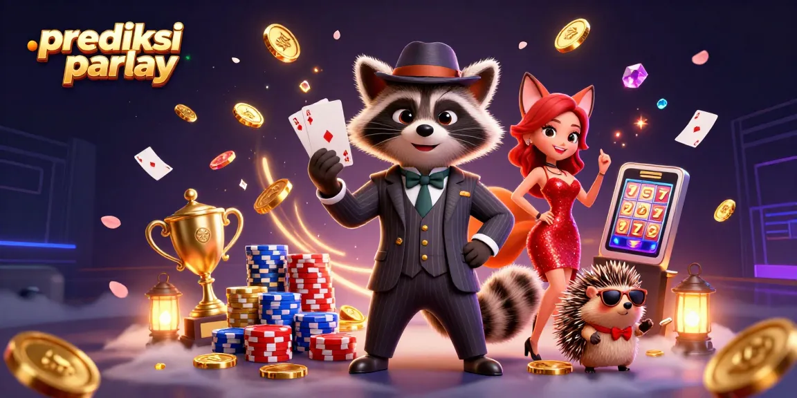 Experience thrilling prediksi parlay action with raccoon and friends in a vibrant casino scene.