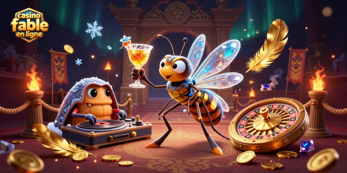 Jouez au casino fiable en ligne avec l'illustration d'un moustique et un DJ trilobite vibrant.